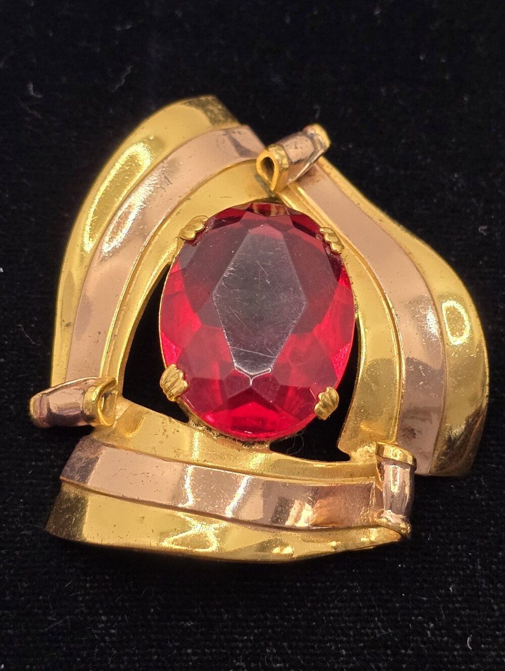 Coro Art Deco Red Glass Two Tone Dress Clip 1930s 1940s
